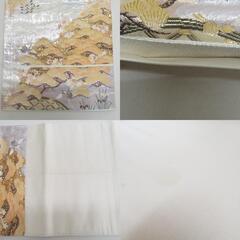 袋帯 正絹 金糸銀糸 シルバー系 松に鶴と花々文様 シルバーｘゴールド 六通柄 フォーマル 礼装 長さ440cm【中古】 【キモノオフ野々市若松店】の画像