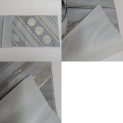 袋帯 正絹 金糸 グレーｘ金色 斜め縞に丸に花文様 六通柄 フォーマル 礼装 長さ440cm【中古】 【キモノオフ野々市若松店】の画像