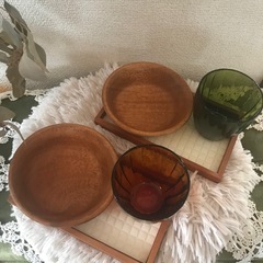 未使用品✨スタジオクリップ購入のグラス＆木製ボウル＆カフェトレーペアセット（╹◡╹）♡の画像