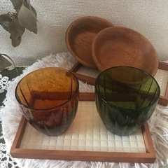 未使用品✨スタジオクリップ購入のグラス＆木製ボウル＆カフェトレーペアセット（╹◡╹）♡の画像