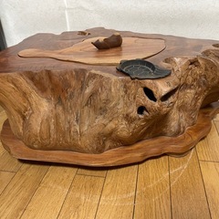 ☆天然木 切り株 ローテーブル 座卓 小物入れ 蓋つき 灰皿付き 亀☆の画像