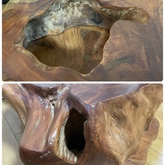☆天然木 切り株 ローテーブル 座卓 小物入れ 蓋つき 灰皿付き 亀☆の画像