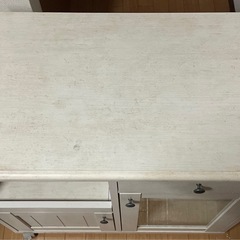 食器棚 レンジ台 キッチンカウンター ロータイプ ホワイト キャスター／ストッパー付き 完成品の画像