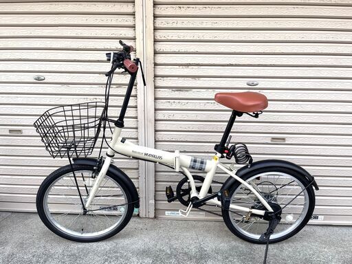 美品 MY PALLAS マイパラス 折りたたみ自転車 20インチ シマノ製6段変速 かご LEDライト ワイヤーロック 泥除け付き サンドベージュ MF205