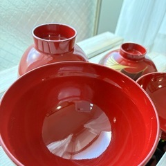 美品　 20客セット　蓋付きお椀　お吸い物碗　漆器　お正月　お祝い　赤色　の画像