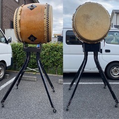 ２尺４寸　耳つき　長胴太鼓　和太鼓　可動台付き　牛皮　発送不可　の画像