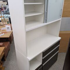 【モイス加工で湿度に強い！】 キッチンボード 松田家具 ダイニングボード レンジボード 食器棚 鏡面仕上げ スライド扉 幅116.7cm モイス加工付き 一部ソフトクローズ式：ホワイト/ダークブラウンの画像