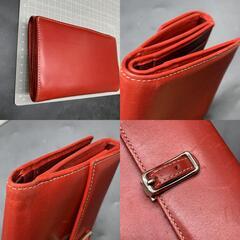 L360　COACH コーチ レザー 二つ折り 財布 ウォレット 札入れ 小銭入れ レディース レッド　赤系の画像