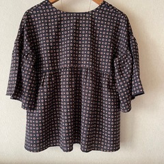 【美品】ネイビー ドット柄 七分袖 レディース トップス Sの画像