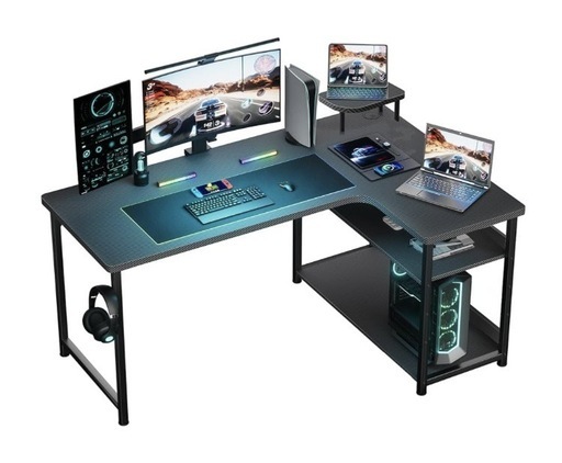 新品　GTRACING ゲーミングデスク パソコンデスク L字 肌に優しい コンセント付き ラック付き モニターアーム対応 棚高さ調節可能 配線穴付き 右棚 80奥行き*110幅*74.5高さ DL001 銀ネズミ色 ジーティーレーシング 机 pcデスク 勉強机 オフィスデスク 書斎デスク 棚付きl字デスク ゲームデスク ワークデスク