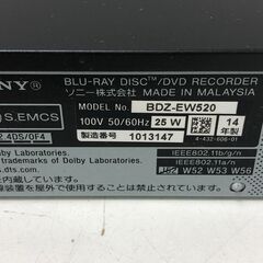  美品 SONY ソニー ブルーレイディスク/DVDレコーダー BDZ-EW520 2014年製  動作確認済み【糸島市内 送料無料】 250918-8の画像