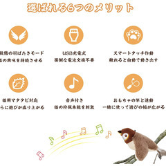 🐦【新品未使用】OKUYOSHI ピョンピョンバード 猫用おもちゃ 電動 鳥 羽ばたく USB充電式 音声付き マタタビ対応 インタラクティブ玩具 犬猫兼用 延長ロープ付き 運動不足解消 ペットグッズの画像
