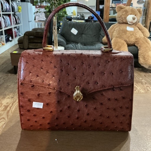 ハンドバッグ?1点物❣️オーストリッチ美品✨ショルダーバッグ金具オシャレ?本革手提げカバントートバッグ茶色