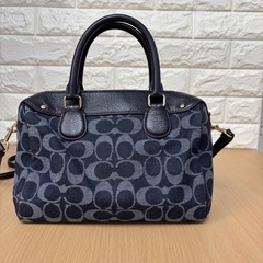 COACH コーチ 2way ミニボストンバッグ ショルダーバッグ デニム地 シグネチャー ハンドバッグの画像