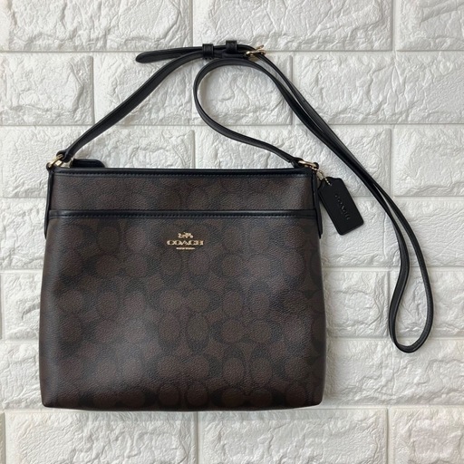 美品　COACH コーチ ショルダーバッグ シグネチャー レザー　ブラウン 茶　レディース
