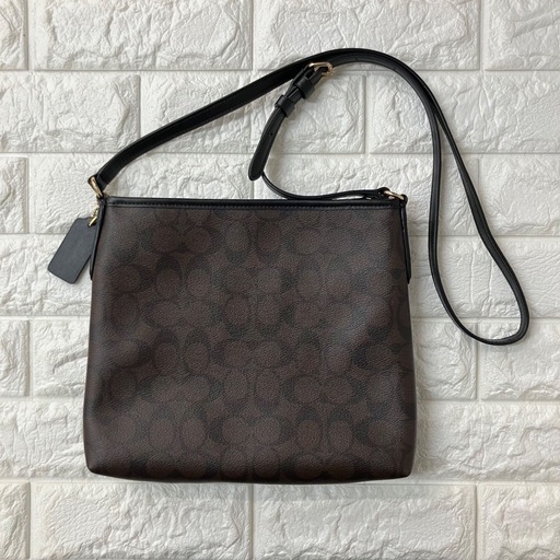 美品　COACH コーチ ショルダーバッグ シグネチャー レザー　ブラウン 茶　レディース