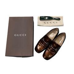 186000 GUCCI グッチ ローファー ヴィンテージ 24 ブラウン エナメル レディース [0000000000318]の画像