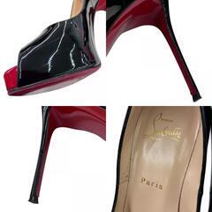 186005 Christian Louboutin クリスチャンルブタン Chiristian Louboutin オープントゥサンダル 24 ブラック エナメル/ゴム レディース [0000000000333]の画像