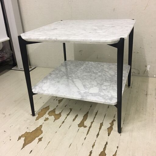  25023  大理石サイドテーブル　2段　幅50cm    ◆大阪市内・東大阪市他 6,000円以上ご購入で無料配達いたします！◆ 