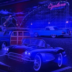 【アメリカ雑貨】 LED アートフレーム / Cyclone Racer/サイクロン レーサー＆オープンカー／ネオン/アメリカンアートの画像