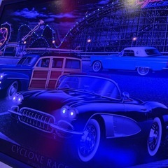【アメリカ雑貨】 LED アートフレーム / Cyclone Racer/サイクロン レーサー＆オープンカー／ネオン/アメリカンアートの画像