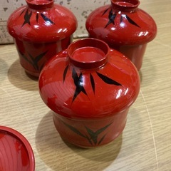 未使用　輪島塗　木製　朱漆小吸物椀5客　高さ：9cm　極美品の画像