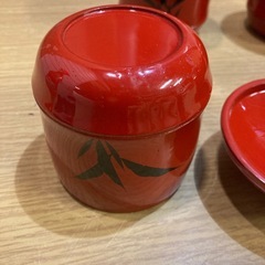 未使用　輪島塗　木製　朱漆小吸物椀5客　高さ：9cm　極美品の画像