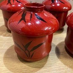 未使用　輪島塗　木製　朱漆小吸物椀5客　高さ：9cm　極美品の画像