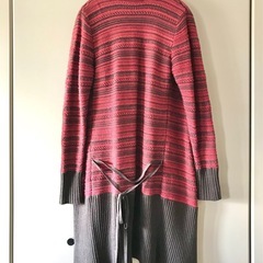 YEVS  ニット コート カーディガン ボーダー ブラウン 赤の画像