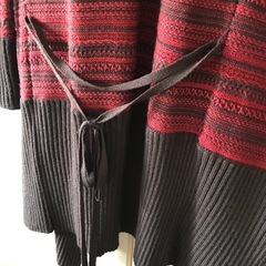 YEVS  ニット コート カーディガン ボーダー ブラウン 赤の画像