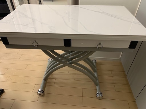 ガス圧式昇降テーブル 完成品 センターテーブル 引き出し グレー 折り畳みテーブル キャスター 昇降式 テーブル