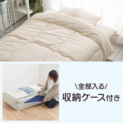 アイリスプラザ すぐ使える&洗える布団4点セット シングル 抗菌防臭 すっきり収納ケース付き しっとりなめらかピーチスキン加工 (掛け布団 敷布団 枕) ボーダーグレーの画像