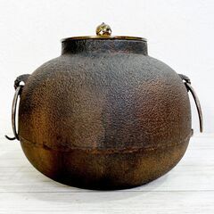 茶道具/風炉釜セット/鉄釜/玉摘み蓋/置炉/五徳・楽印前瓦・敷瓦付/稽古にすぐ使える/茶釜/茶道具/実用/茶の湯/茶室/教室/備品/初心者/E1EW0603の画像