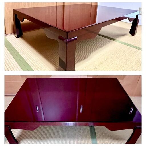 貴重・高級】津軽塗 七々子塗 黒（赤種）座卓 特徴的な羽根脚