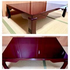 値下げ【貴重】津軽塗 七々子塗 黒（赤種）座卓 特徴的な羽根脚 大型テーブル 貴重・高級】津軽塗 七々子塗 黒（赤種）座卓 特徴的な羽根脚