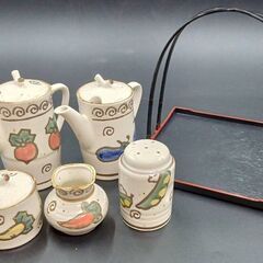 【R758】未使用/和風調味料入れ/陶器/５点セット/トレー付きの画像