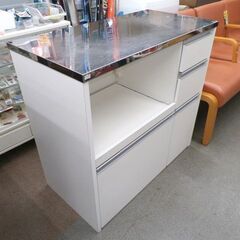 ステンレス天板 ミドルレンジボード ホワイト 幅90.5㎝×奥行45.5㎝×高さ85㎝ キッチンボード キッチンカウンター 西岡店の画像