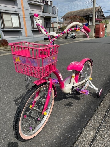 幼児自転車18インチ　キッズサイクル　園児〜小学校低学年　ミニーマウス　アイデス　ミニーマウスポッピンリボン　かわいい自転車