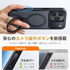 【2025革新登場・360°回転スタンド】Peerock iPhone 17 Pro 用ケース 横縦両立 角度自由調整 MagSafe対応 米軍MIL規格 耐衝撃 マット仕上げ 超強磁力 ワイヤレス充電対応 指紋防止 滑り止め 黄変防止 高耐久性フィット感 いの画像