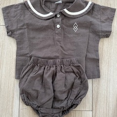 【1着プレゼント付き】　BebeHolic ブルーストライプ セーラー ロンパース の画像