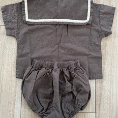 【1着プレゼント付き】　BebeHolic ブルーストライプ セーラー ロンパース の画像