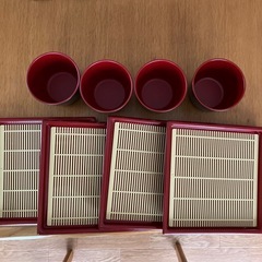 そば皿、麺つゆ入れ4セットの画像