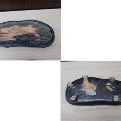 神居古潭石 水石 観賞石 台座付き 油石 盆石 重量約1372g 自然石 現状品 島型石 苫小牧西店の画像