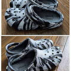 希少・試し履きのみ☆クロックス ライナー付き 白×黒マーブル柄 26cmの画像