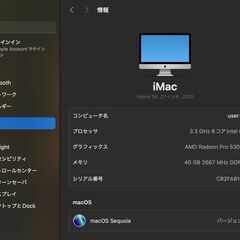 iMac（Retina 5K,27インチ,2020）1TB/40GB〈MXWU2J/A〉④の画像