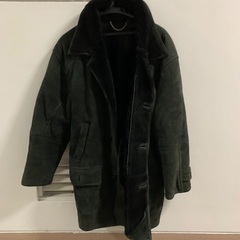 used 羊革　M サイズ　高級　本物　tanatar ロングコート　ラムスキン　暖　膝丈　ムートン　ブラック　黒　紳士　メンズ　ボア　冬　防暖　あたたかの画像