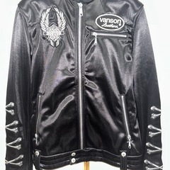 VANSON スカル刺繍 ブラックレザー風ジャケット VANSON スカル刺繍 ブラックレザー風ジャケット