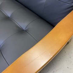 黒 合成皮革 2人掛けソファ＆木製長方形ローテーブル 引き出し付き の画像