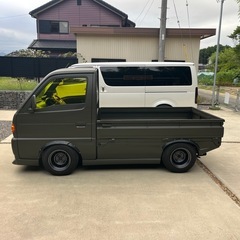 スズキ キャリィトラック！51キャリィ！2WD AC付き！カスタム 街道レーサー BLAX ツリ目加工鉄チンオーバーフェンダーの画像