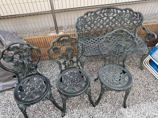 屋外　ローズディザイガーデンベンチ&チェア3脚セット